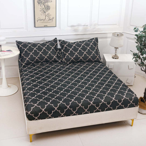 huse cu elastic bumbac satinat pat dublu gri oriental CF815