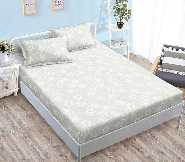 Huse cu Elastic Bumbac Satinat Pat Dublu Gri Stelute CF509