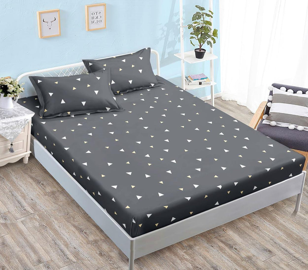 Huse cu Elastic Bumbac Satinat Pat Dublu Gri Inchis Geometric CF537
