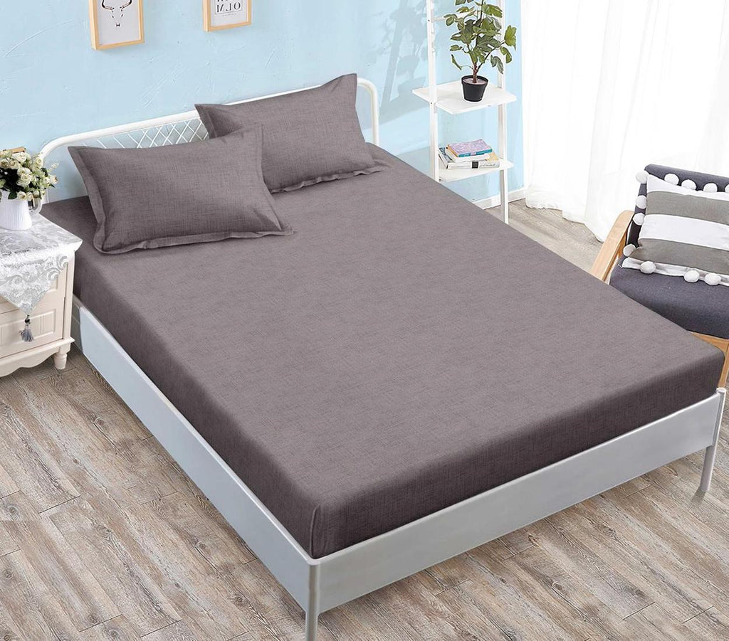 Huse cu Elastic Bumbac Satinat Pat Dublu Maro Uni CF538
