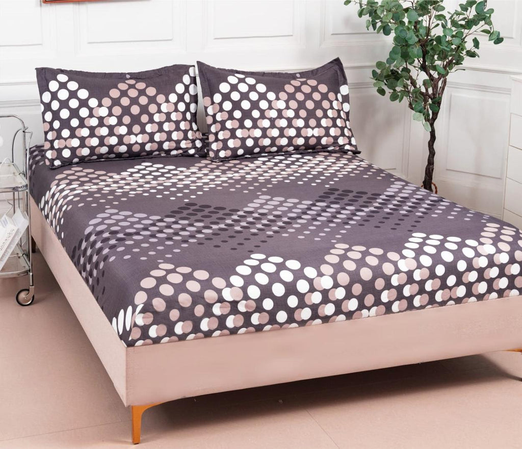 Huse cu Elastic Bumbac Satinat Pat Dublu Maro Cercuri CF200