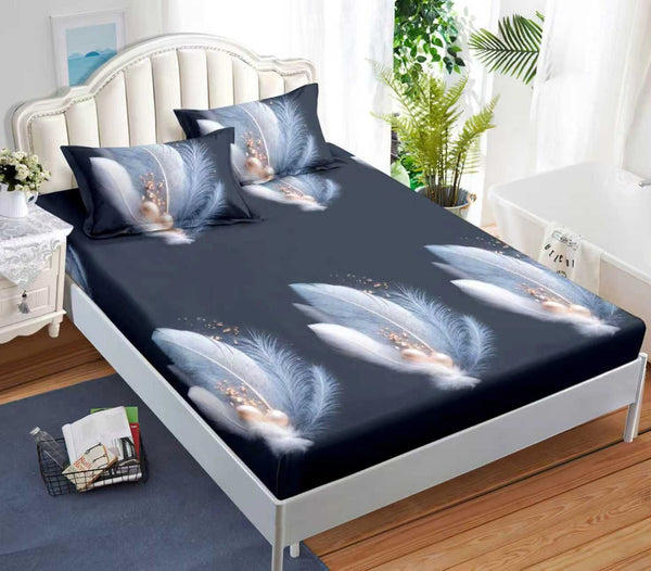 cearceaf elastic 180x200 bumbac satinat negru pene CF594