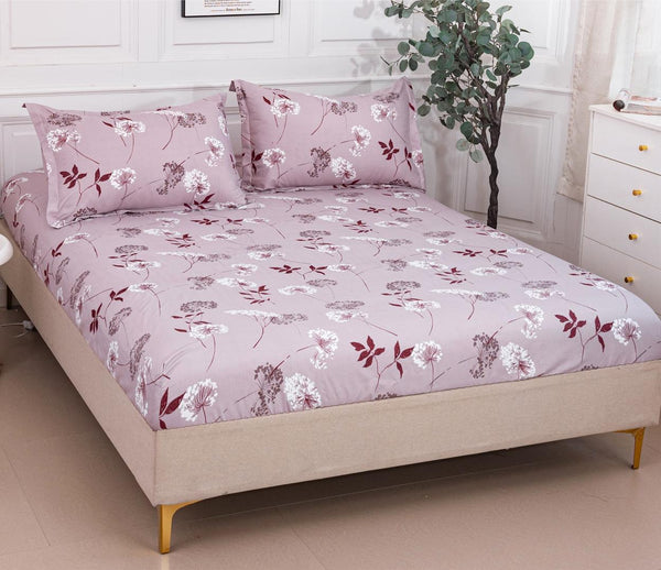 Huse cu Elastic Bumbac Satinat Pat Dublu Roz Floral CF238
