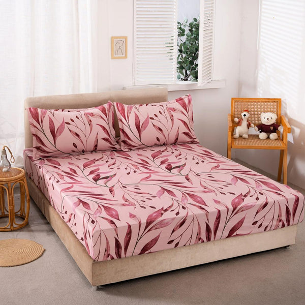 Huse cu Elastic Bumbac Satinat Pat Dublu Roz Floral CF41