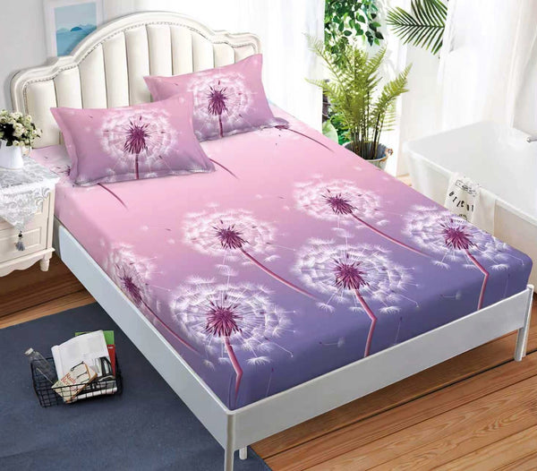 Cearceaf-Elastic-180x200-Bumbac-Satinat-Roz-Mov-Flori-CF618