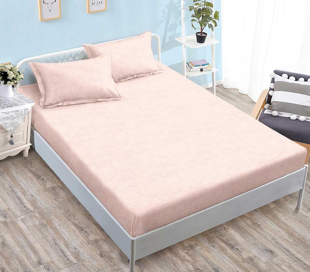 Huse cu Elastic Bumbac Satinat Pat Dublu Roz Model Simplu CF530