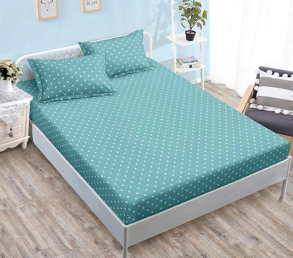 Huse cu Elastic Bumbac Satinat Pat Dublu Albastru Stelute CF540