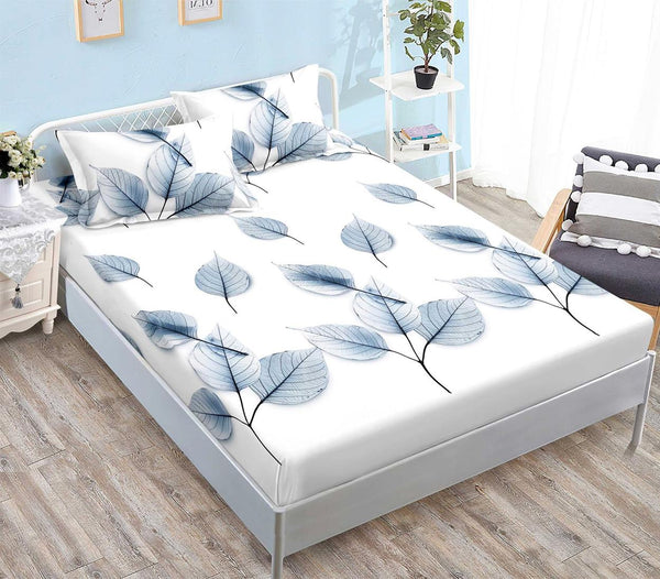 Huse Saltea cu Elastic Bumbac Finet Pat Dublu Albe Frunze CFN281