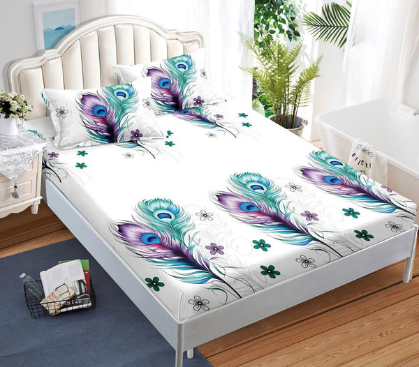 Huse Saltea cu Elastic Bumbac Finet Pat Dublu Albe Pene Colorate CFN268