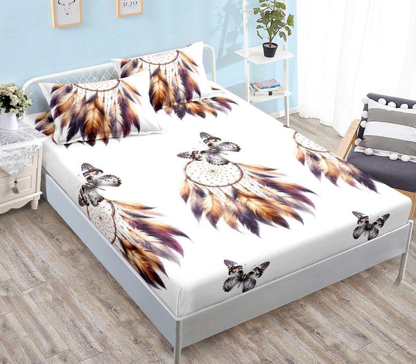 Huse Saltea cu Elastic Bumbac Finet Pat Dublu Albe Fluturi CFN270