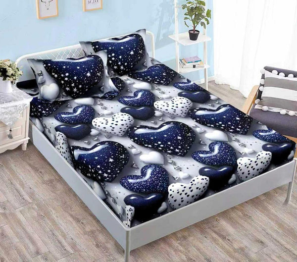 huse saltea cu elastic bumbac finet pat dublu albastru alt inimioare CFN299