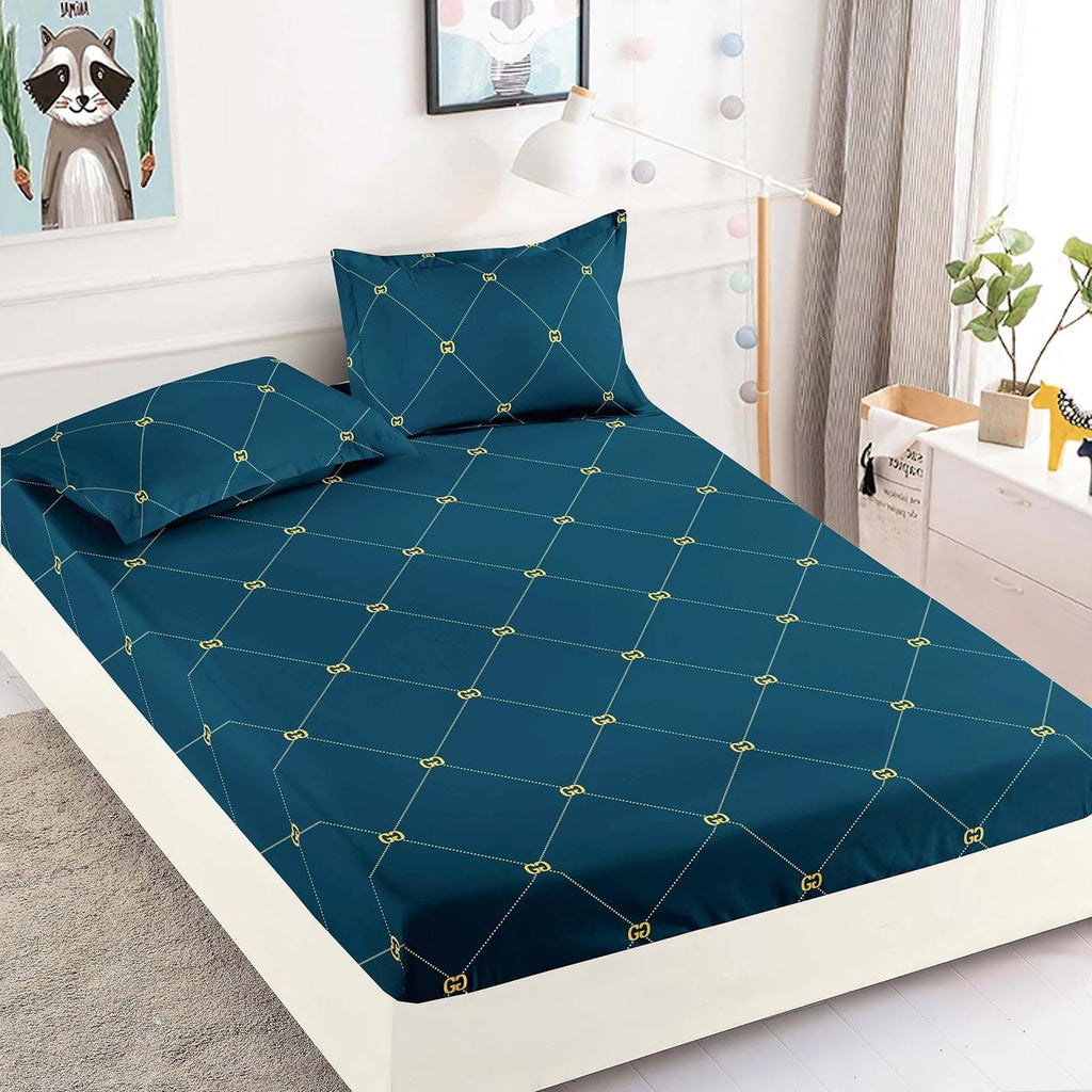 Cearceafuri cu Elastic Bumbac Finet Pat Dublu Albastre Elegante CFJ24