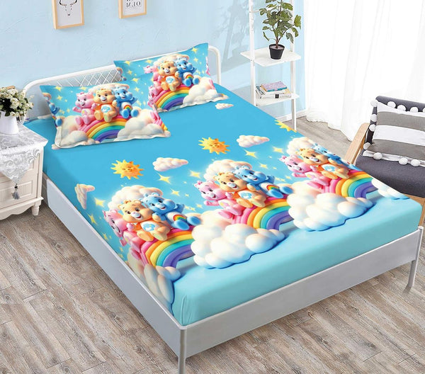 Huse Saltea cu Elastic Bumbac Finet Pat Dublu Albastre Ursuleti Care Bears CFN255