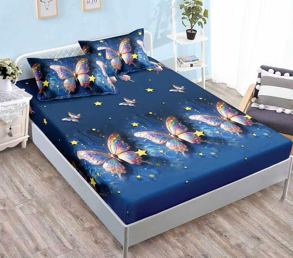 huse saltea cu elastic bumbac finet pat dublu albastru fluturi stele CFN300