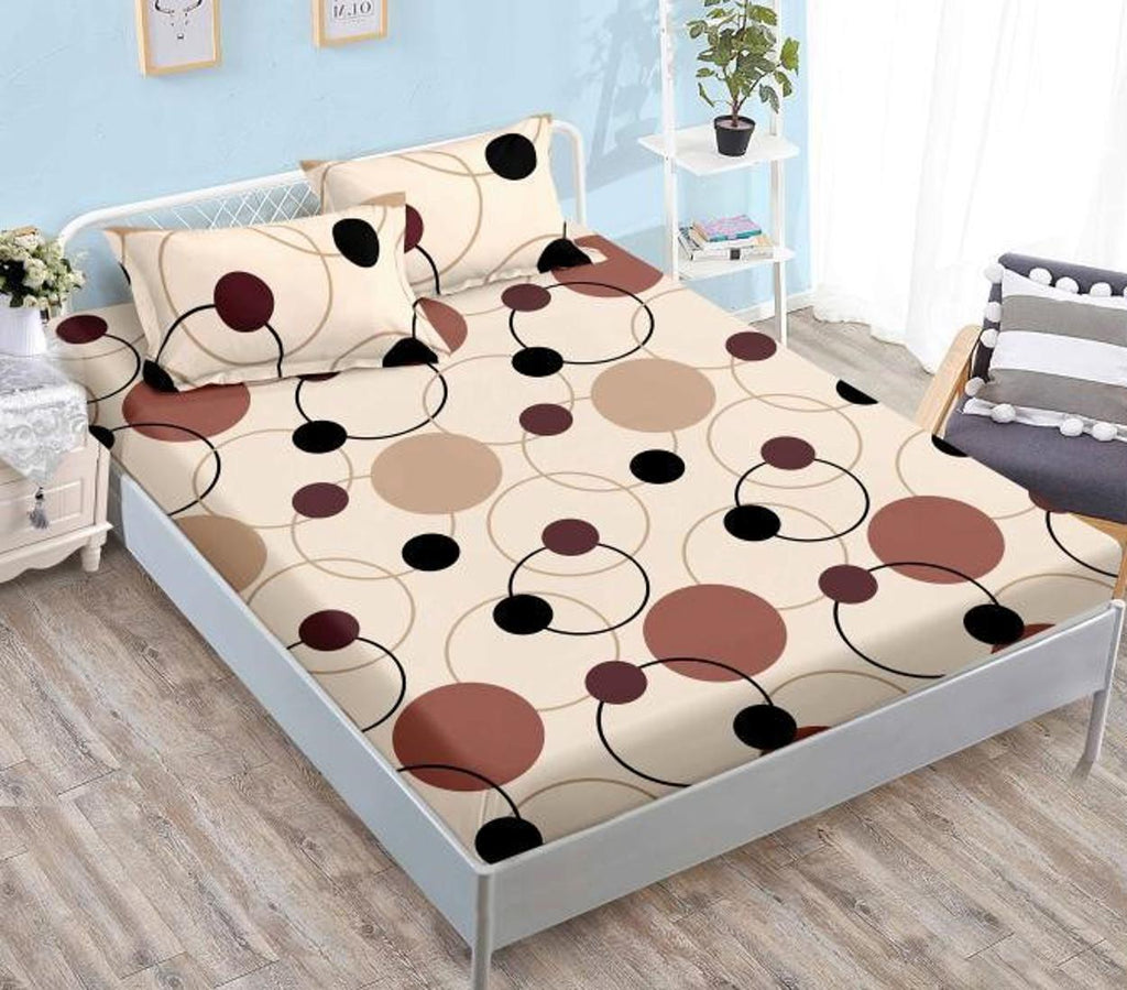 Cearceafuri cu Elastic Bumbac Finet Pat Dublu Bej Geometric CFN63