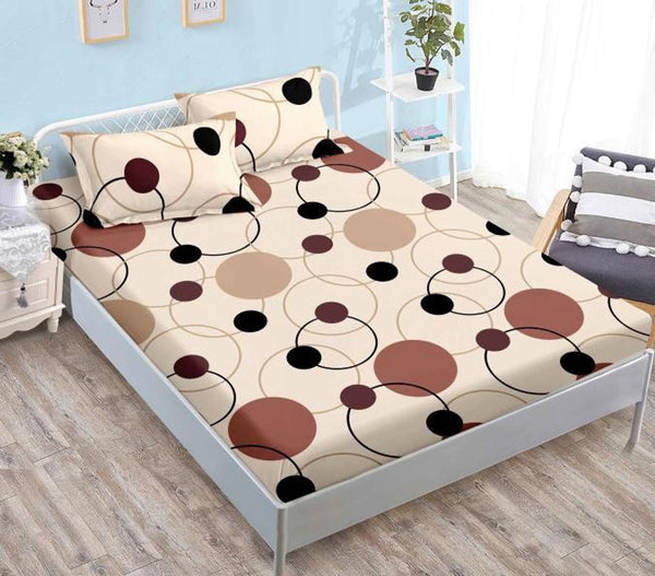 Cearceafuri cu Elastic Bumbac Finet Pat Dublu Bej Geometric CFN63