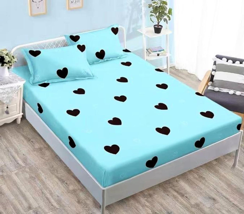 Cearceafuri cu Elastic Bumbac Finet Pat Dublu Turcoaz Inimi CFN236