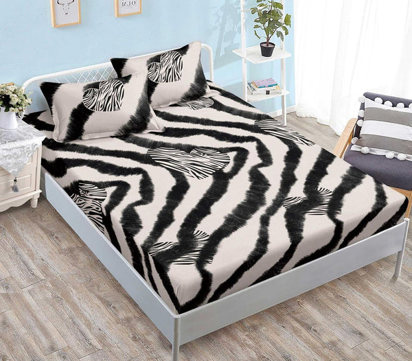 Huse Saltea cu Elastic Bumbac Finet Pat Dublu Crem Negru Dungi CFN287