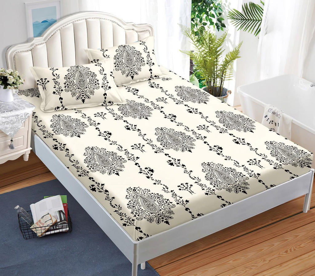 Huse Saltea cu Elastic Bumbac Finet Pat Dublu Crem Oriental CFN280
