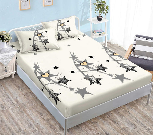 Huse Saltea cu Elastic Bumbac Finet Pat Dublu Crem Stelute CFN274