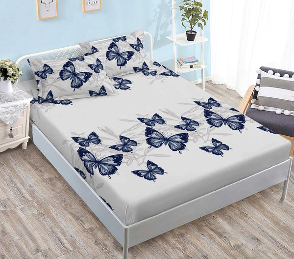 Huse Saltea cu Elastic Bumbac Finet Pat Dublu Gri Fluturasi CFN259