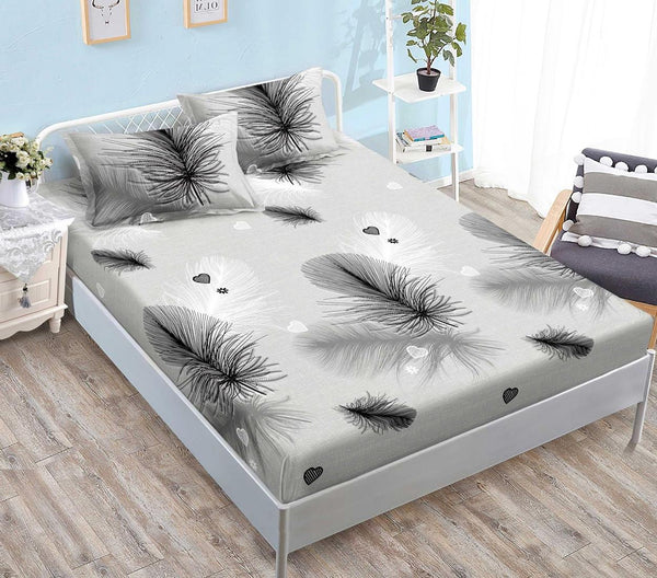 Huse Saltea cu Elastic Bumbac Finet Pat Dublu Gri Pene CFN283