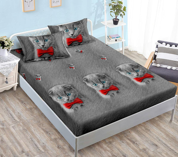 Huse Saltea cu Elastic Bumbac Finet Pat Dublu Gri Pisica CFN120