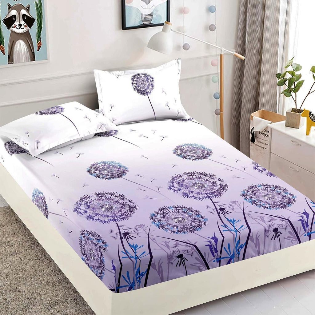 Cearceafuri cu Elastic Bumbac Finet Pat Dublu Mov Floral CFJ37
