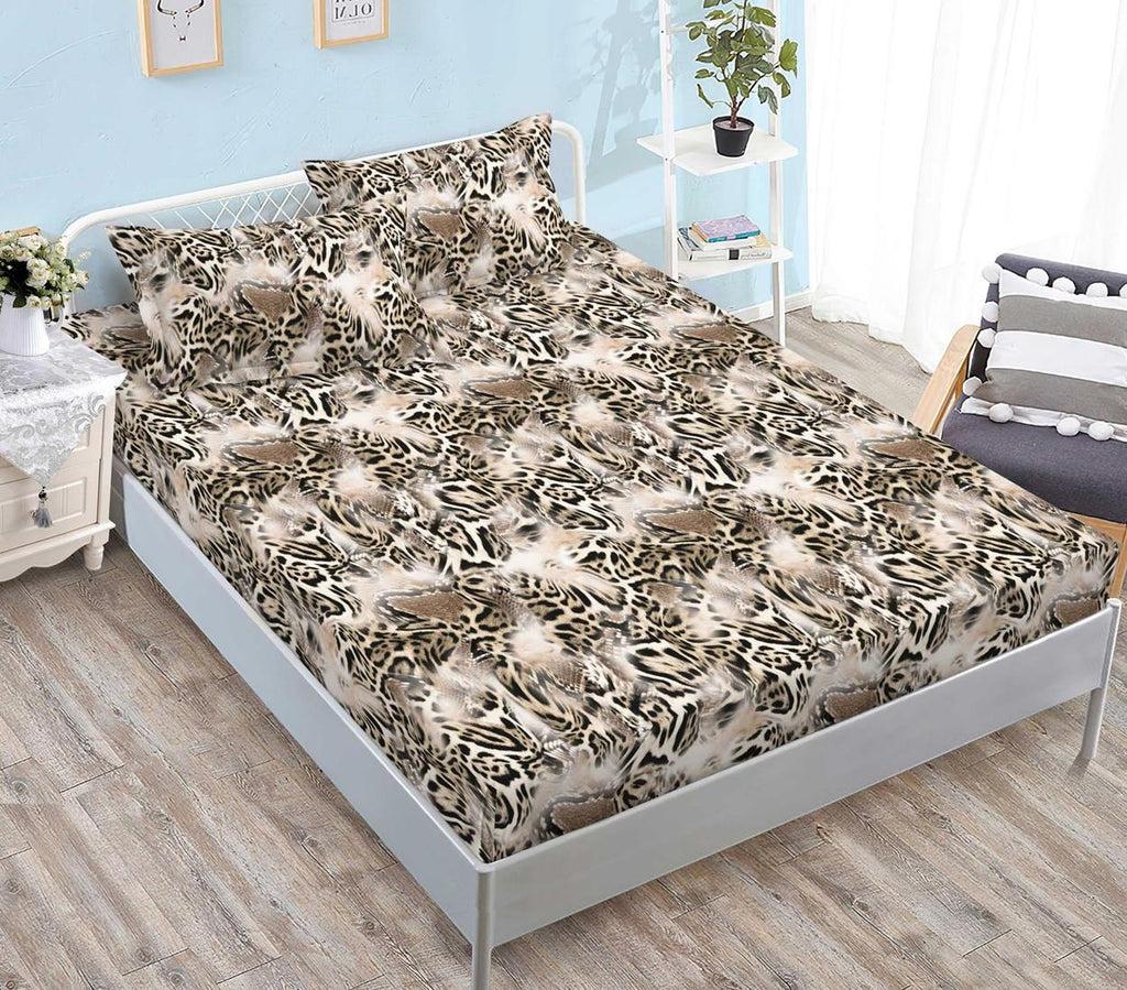 Huse Saltea cu Elastic Bumbac Finet Pat Dublu Maro Leopard CFN257