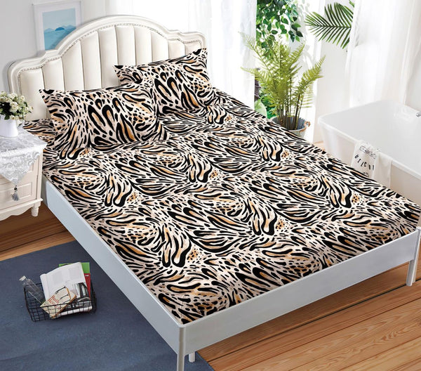 Huse Saltea cu Elastic Bumbac Finet Pat Dublu Maro Animal Print CFN284