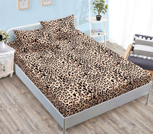 Huse Saltea cu Elastic Bumbac Finet Pat Dublu Maro Animal Print CFN285