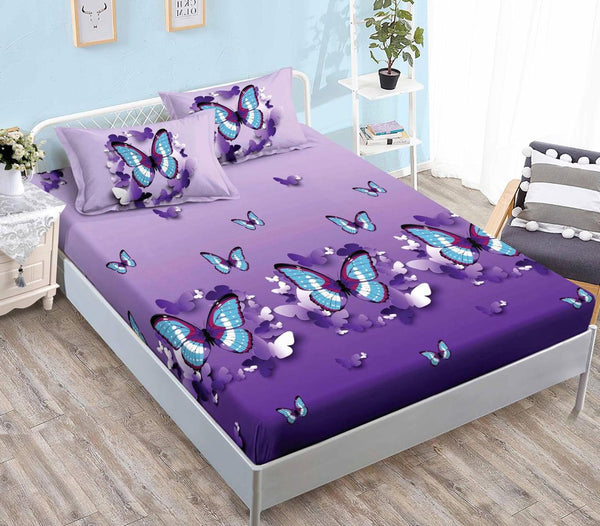 Huse Saltea cu Elastic Bumbac Finet Pat Dublu Mov Fluturasi CFN62