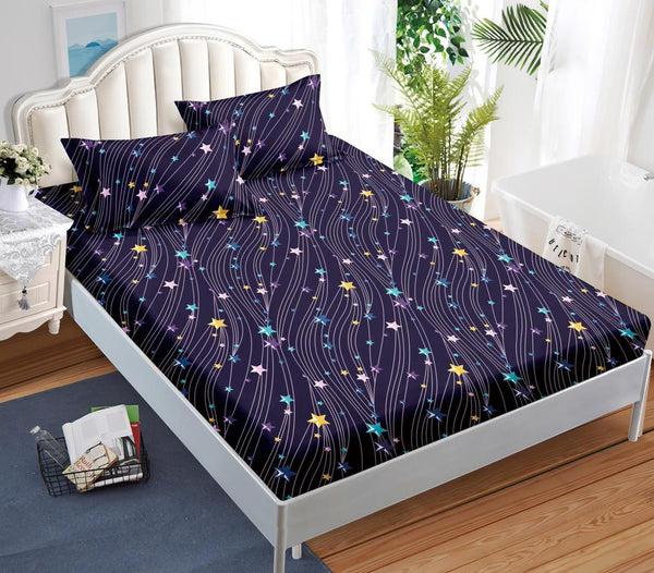 Huse Saltea cu Elastic Bumbac Finet Pat Dublu Mov Stelute CFN269