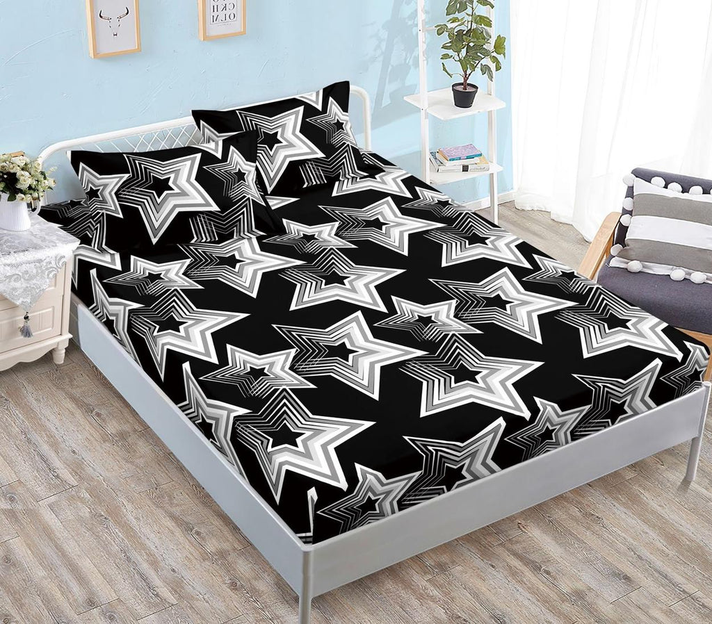 Huse Saltea cu Elastic Bumbac Finet Pat Dublu Negre Stelute CFN290