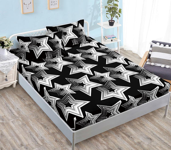 Huse Saltea cu Elastic Bumbac Finet Pat Dublu Negre Stelute CFN290