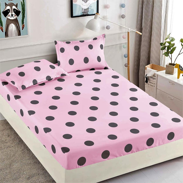 Cearceafuri cu Elastic Bumbac Finet Pat Dublu Roz Cercuri Gri CFJ31
