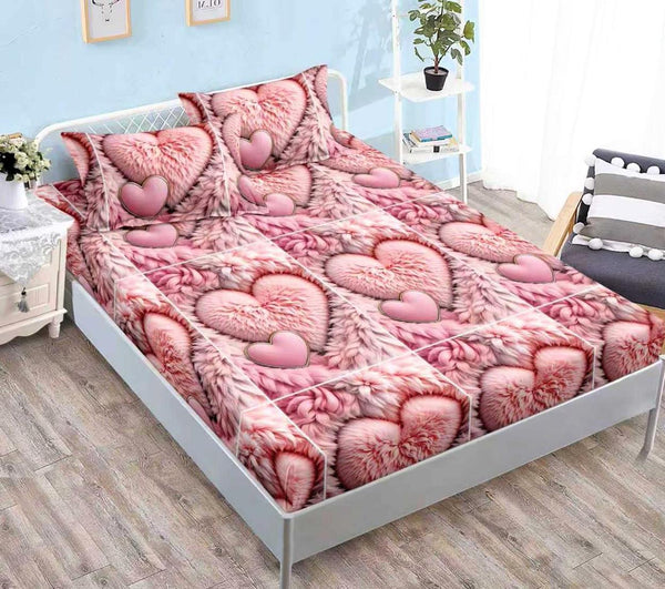 huse saltea cu elastic bumbac finet pat dublu roz inimioare CFN304