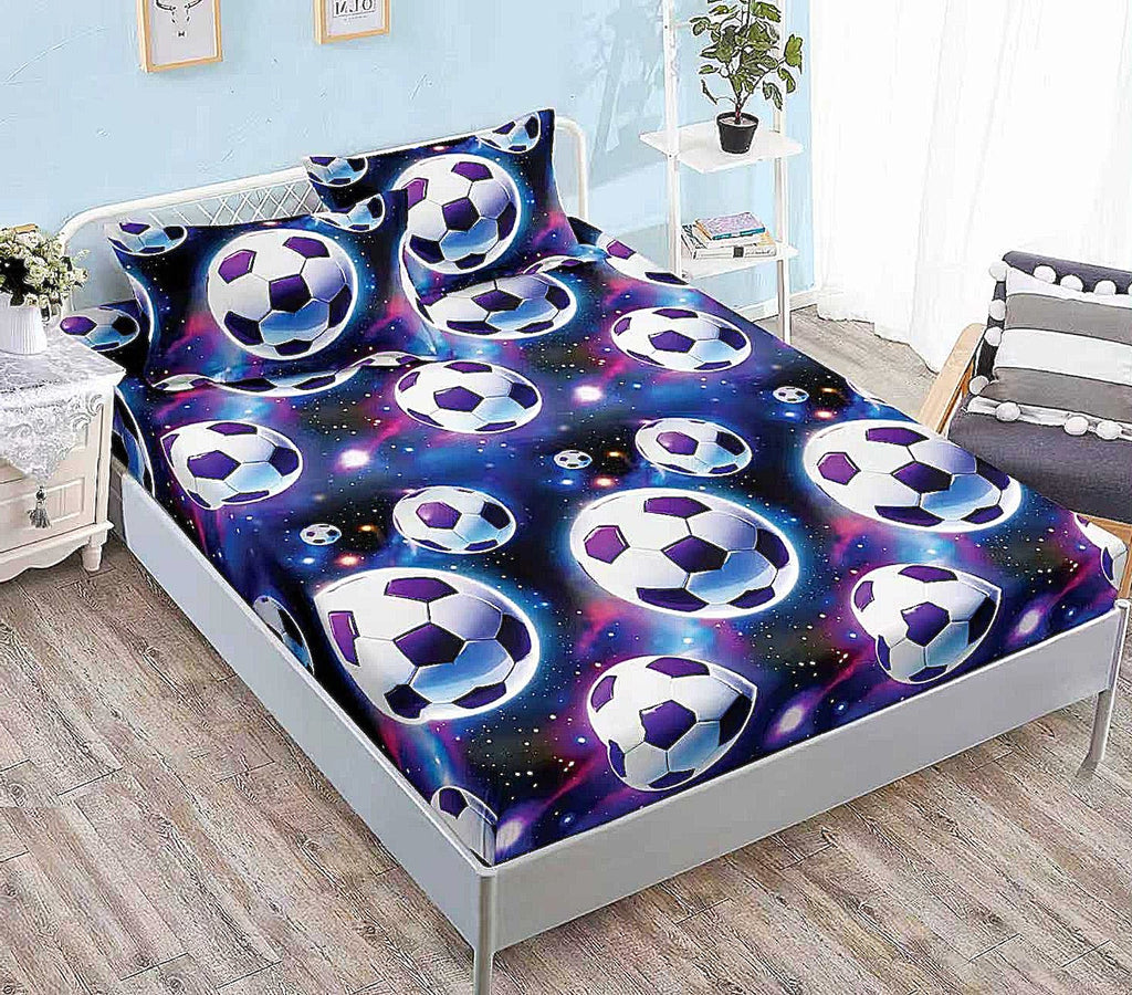 Cearceafuri cu Elastic Bumbac Finet Pat Dublu Albastru Fotbal CFN296