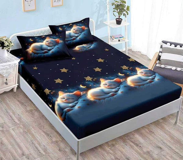 Cearceafuri cu Elastic Bumbac Finet Pat Dublu Negru Pisici CFN297