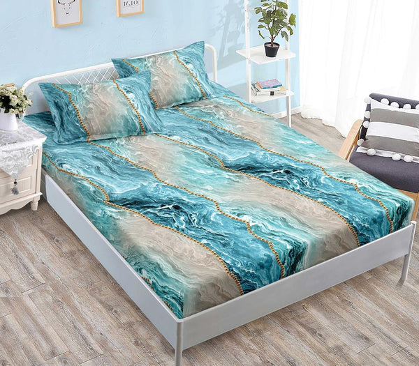 Huse Saltea cu Elastic Bumbac Finet Pat Dublu Albastru Abstract CFN252