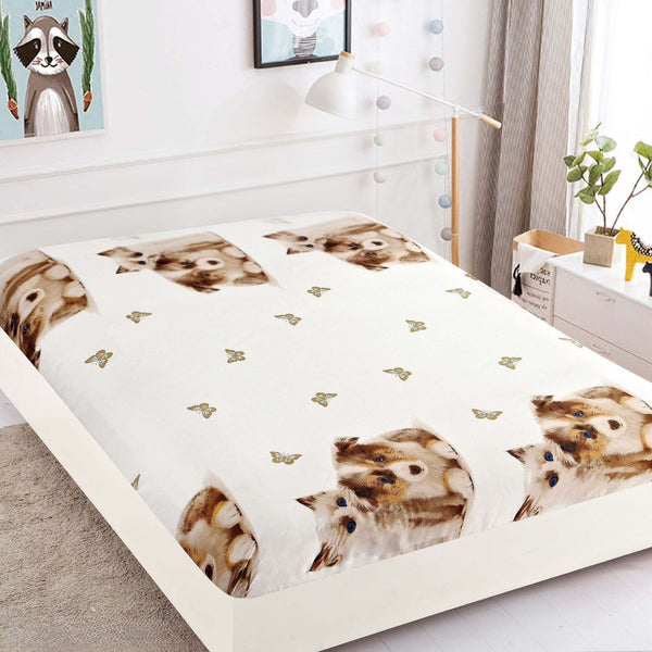 huse cu elastic bumbac finet o persoana alb maro fluturi catel pisica CFS04
