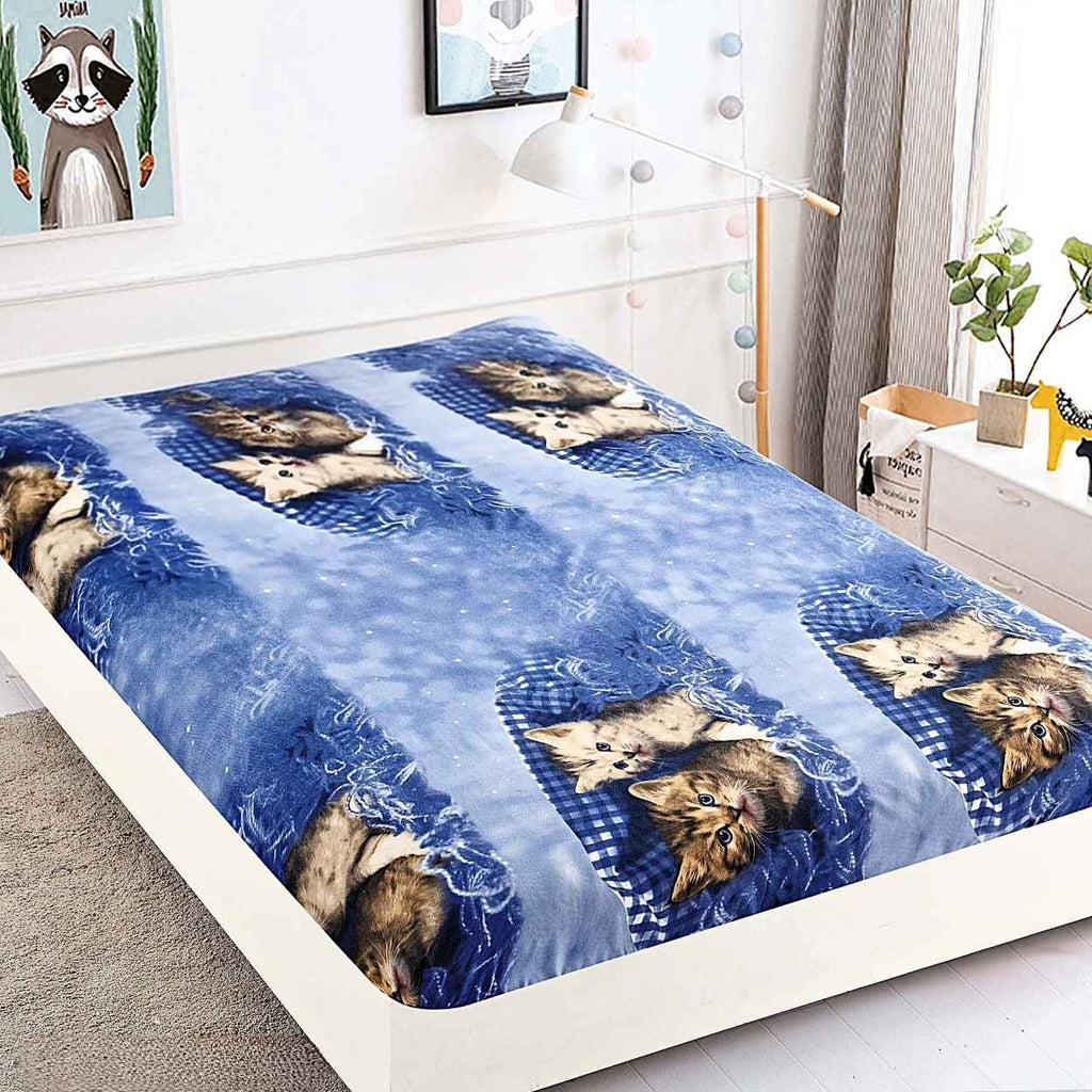 huse cu elastic bumbac finet o persoana albastru pisicute CFS05