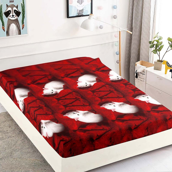 huse cu elastic bumbac finet o persoana rosu alb pisici  CFS02