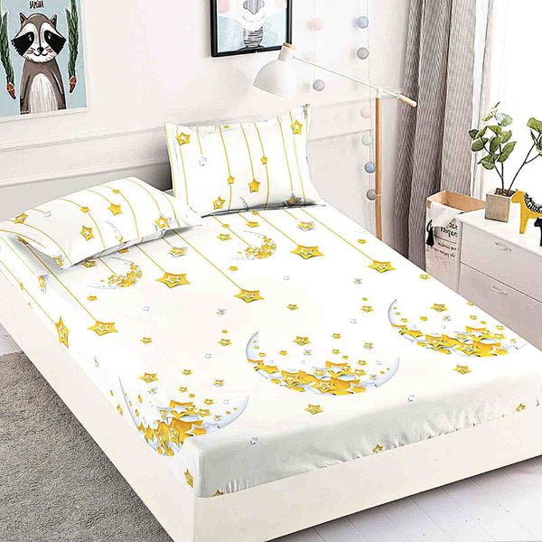 husa cu elastic bumbac finet pat dublu alb stele CFJ09