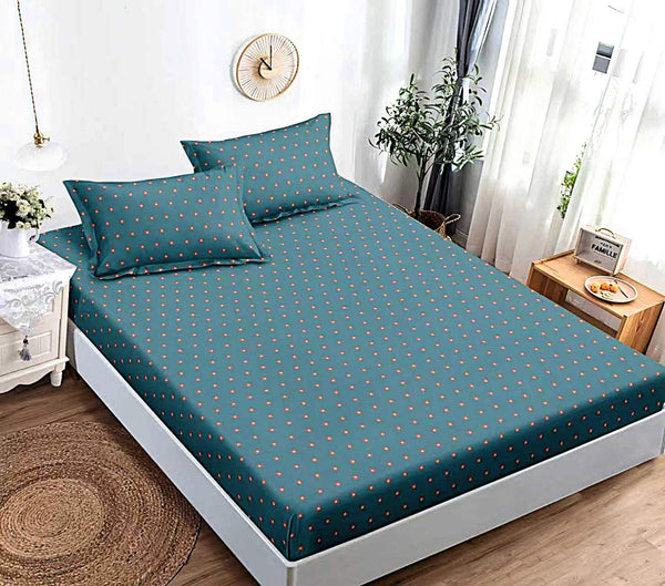 husa cu elastic bumbac finet pat dublu verde buline CFJ118