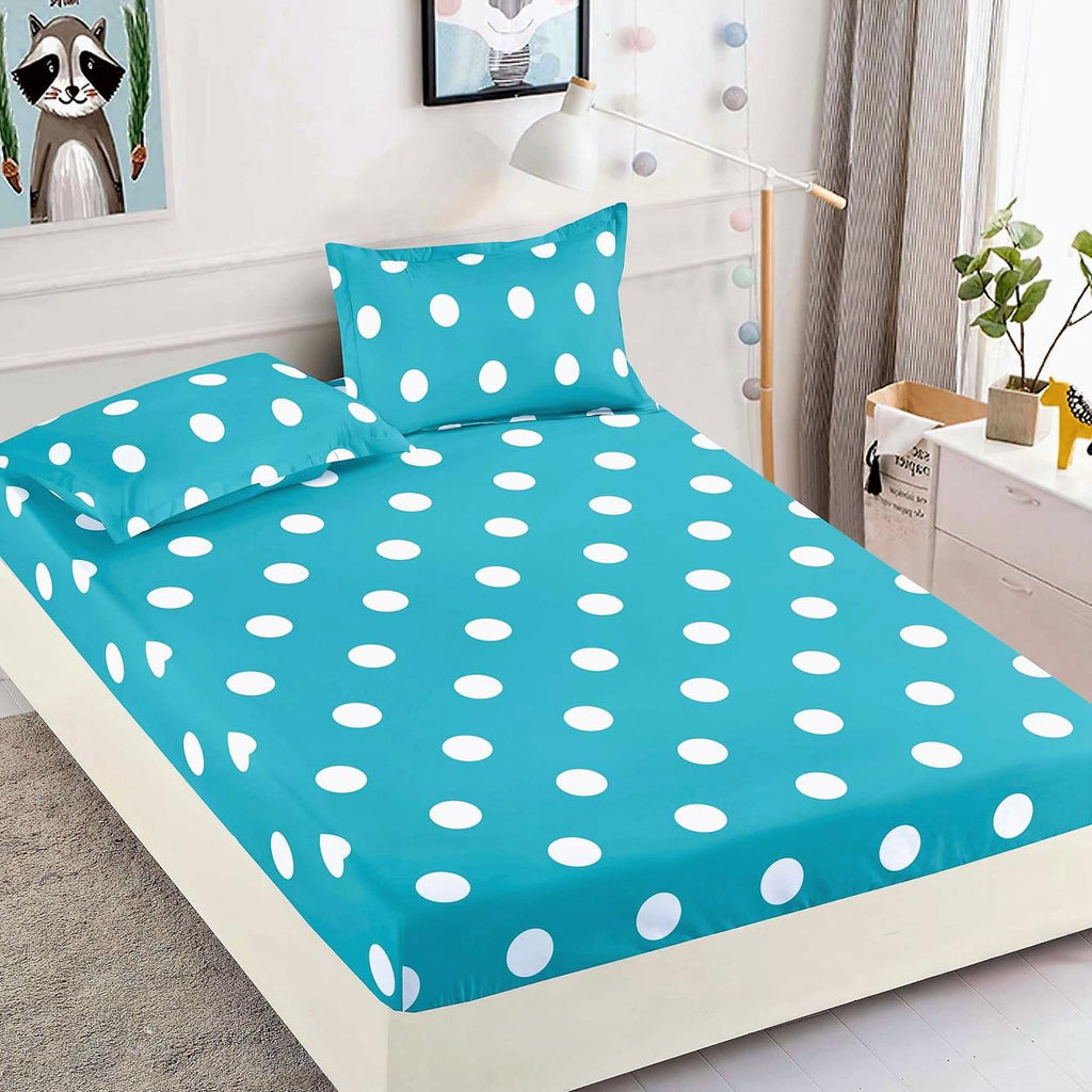 Cearceafuri cu Elastic Bumbac Finet Pat Dublu Albastre Cercuri CFJ22