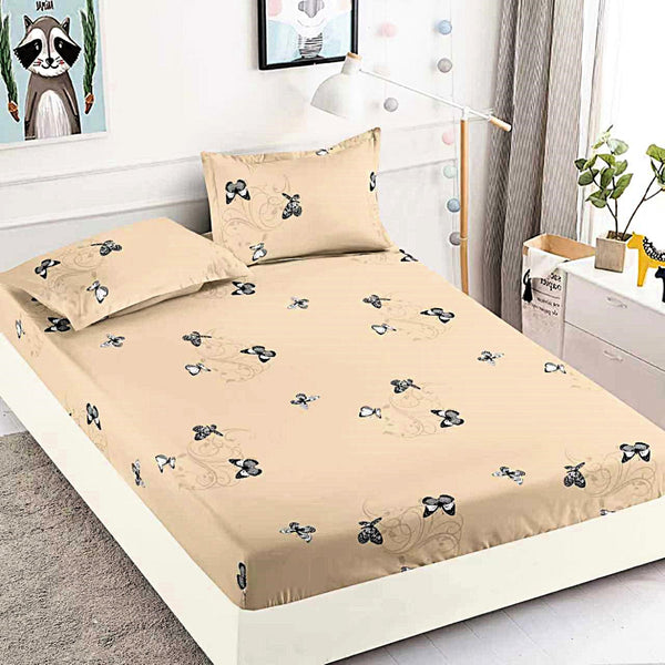 husa cu elastic bumbac finet pat dublu maro fluturi CFJ67