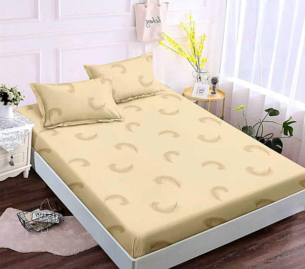 husa cu elastic bumbac finet pat dublu bej pene CFJ01