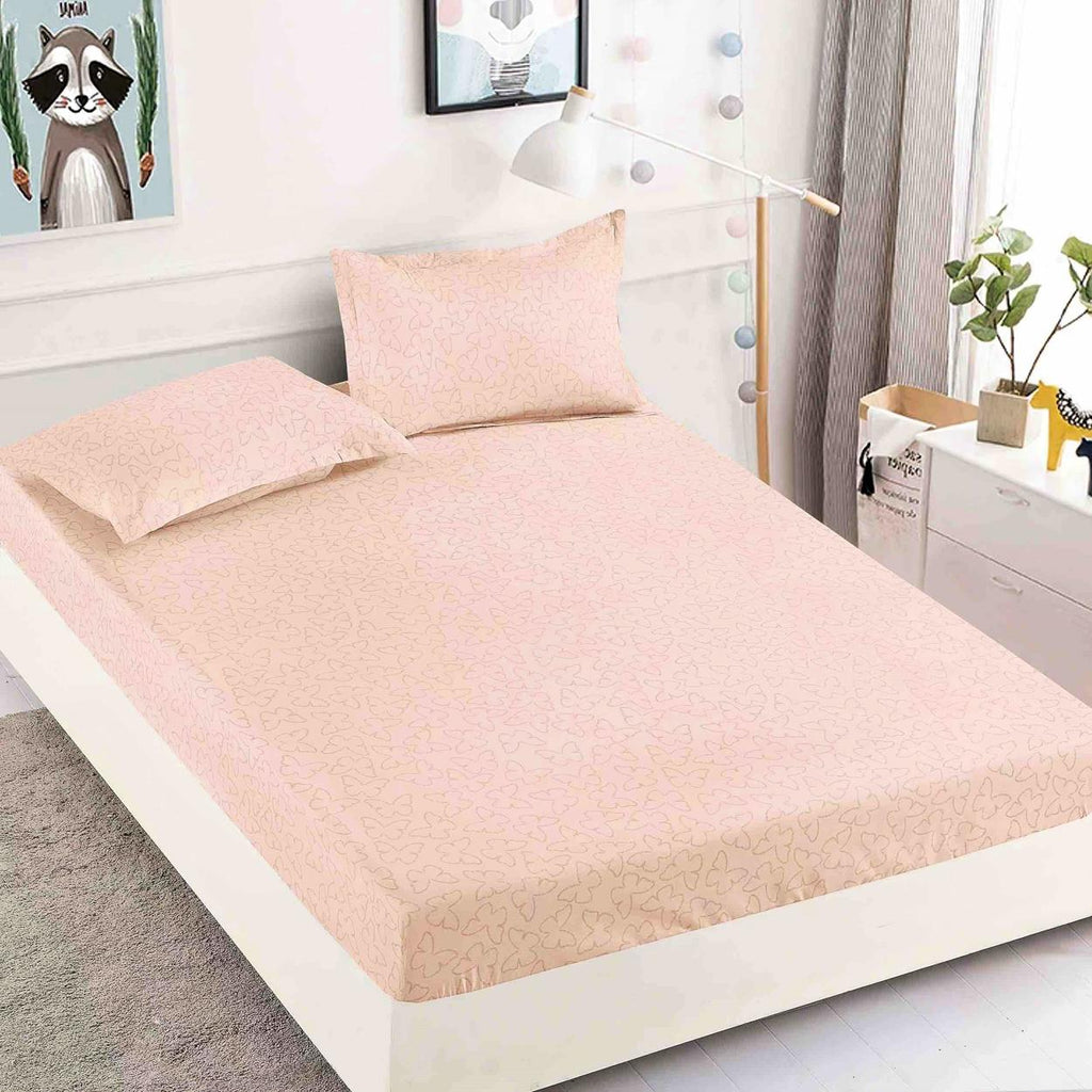 Cearceafuri cu Elastic Bumbac Finet Pat Dublu Roz Fluturasi CFJ56