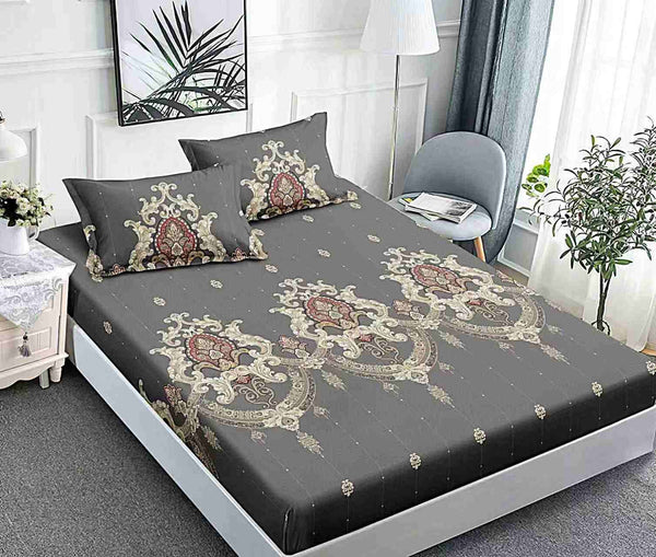 husa cu elastic bumbac finet pat dublu  gri oriental CFJ78